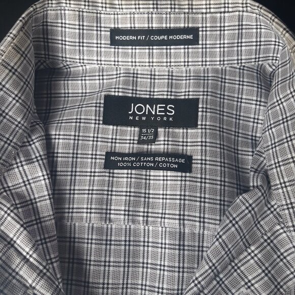 Jones New York SZ 15.5 Modern Fit Button Up Men's Plaid Shirt Non Iron - Picture 5 of 12